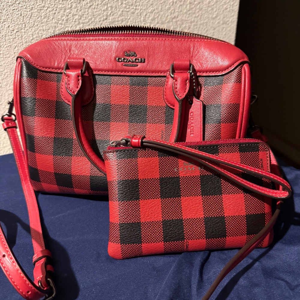 Coach Mini Bennet Satchel and Wallet Set Buffalo Checkered Leather EUC